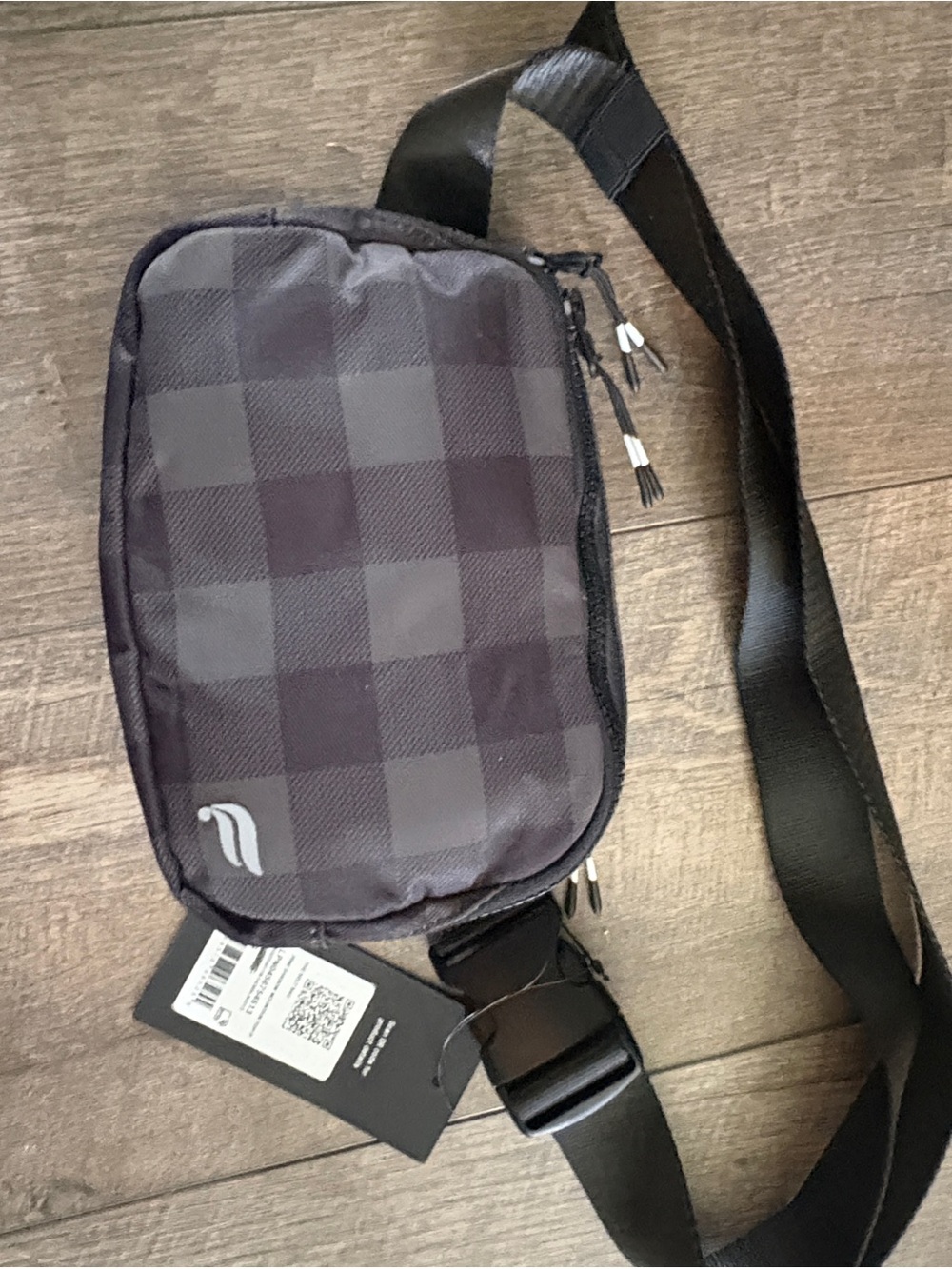 Fabletics Black and Gray Checker Crossbody Bag
